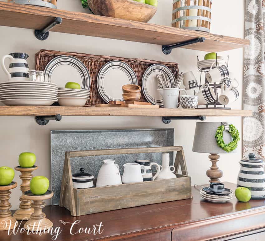 Decorating Shelves in a Farmhouse Kitchen