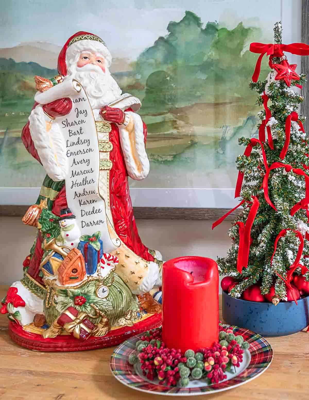 Christmas vignette on a sofa table