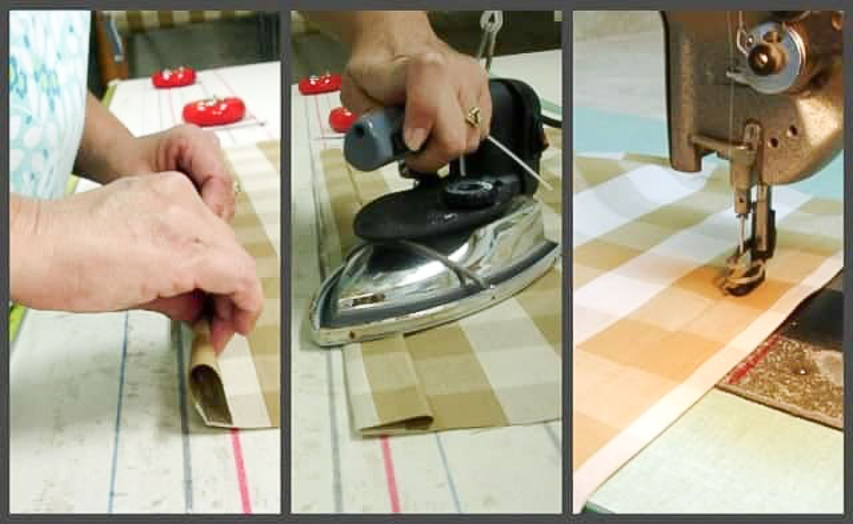 collage of step to making a pillow sham