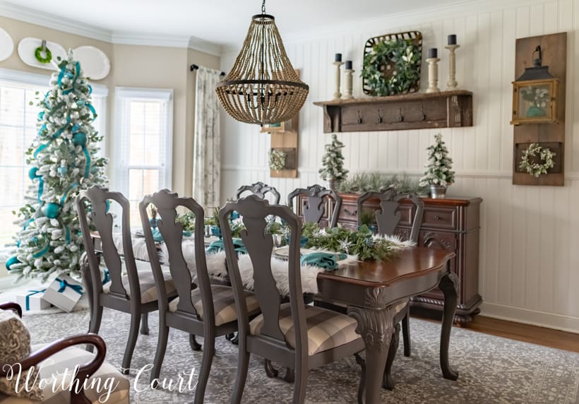 christmas decorated dining room tables
