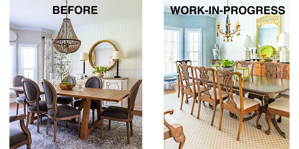 graphic with before and after dining room makeover