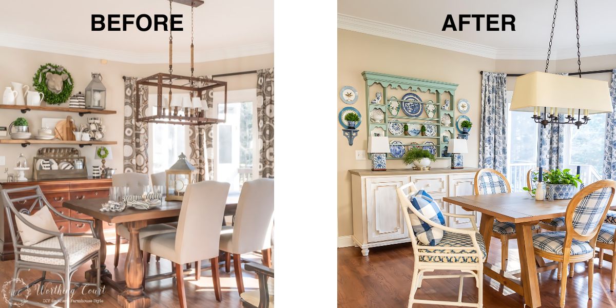 graphic with before and after breakfast room makeover
