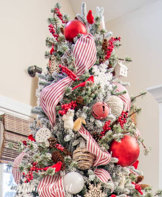 Red And White Flocked Christmas Tree | Worthing Court