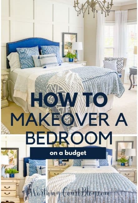 budget bedroom makeover graphic for pinterest