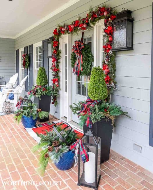 Traditional Red And Green Christmas Front Porch
