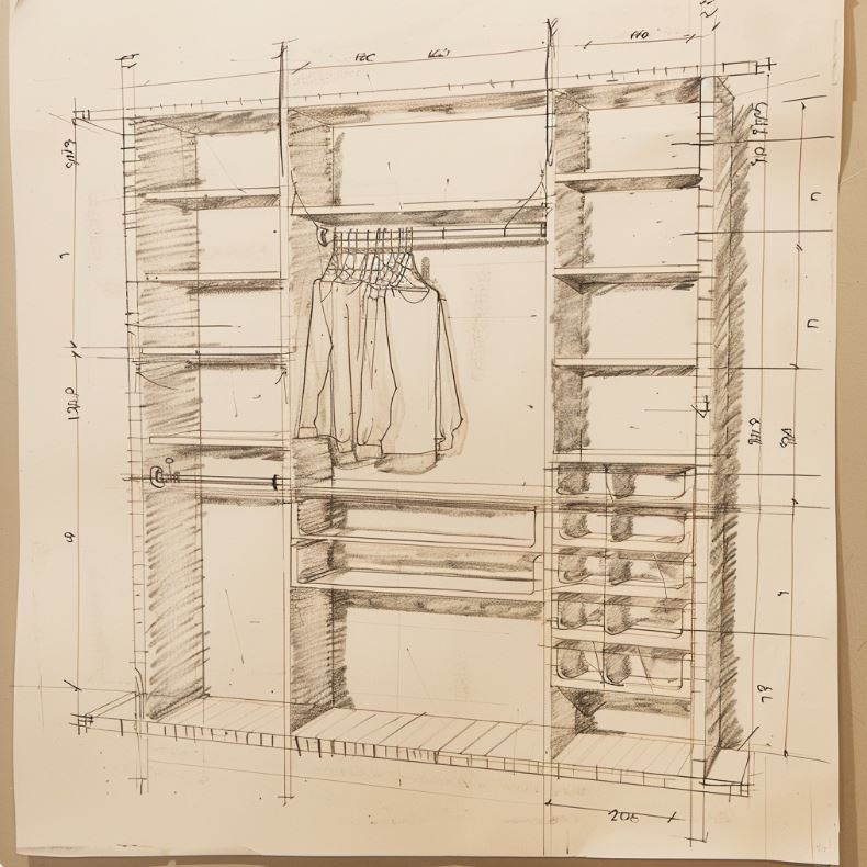 hand sketch of a closet organizing system