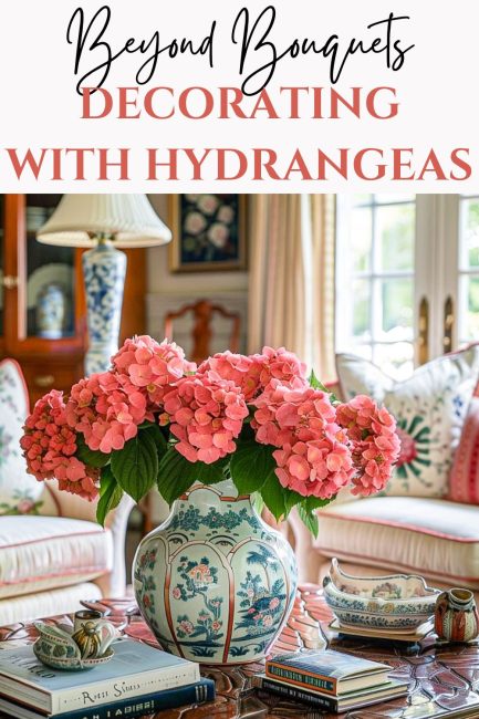 Pinterest graphic for decorating with hydrangeas