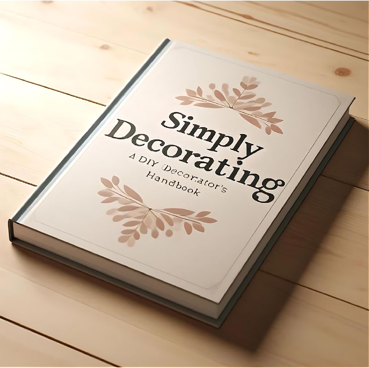 A book lying on a wood table titled Simply Decorating