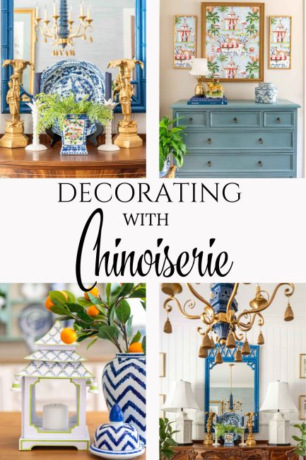 pinterest graphic for decorating with chinoiserie