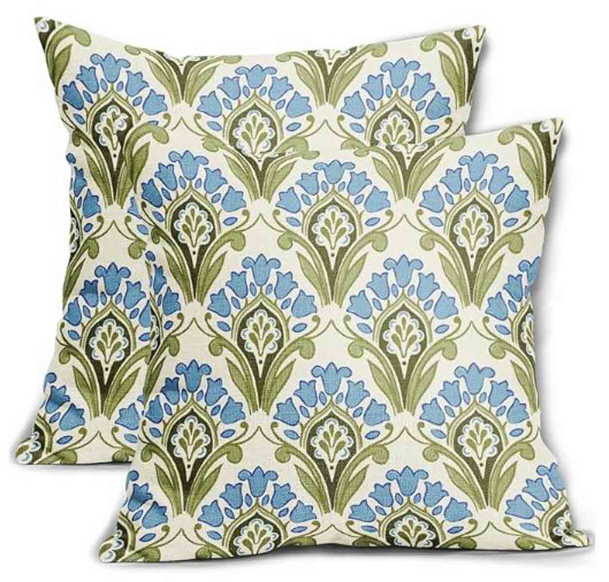 pair of blue and green print pillows