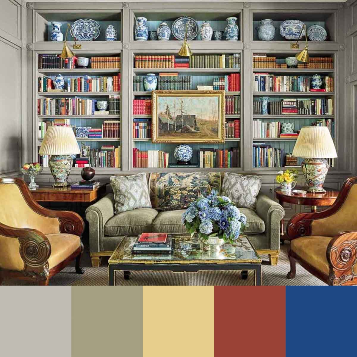 partial view of a traditionally decorated living room showing the color scheme used in it