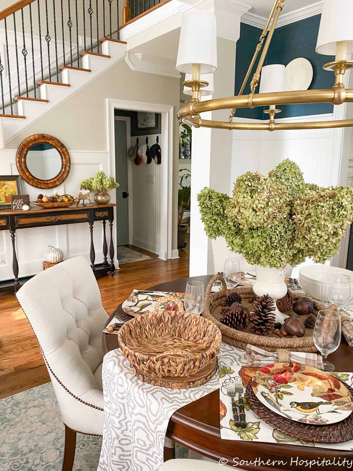 fall centerpiece with limelight hydrangeas