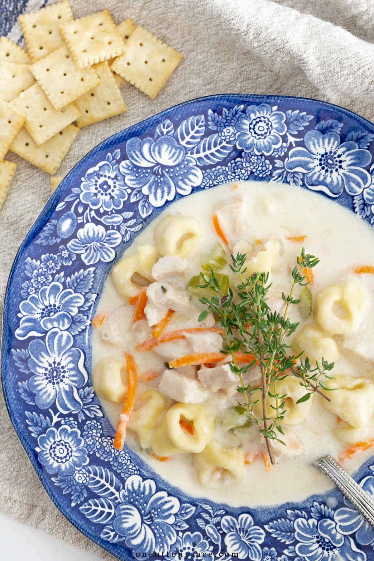 bowl of chicken tortellini soup