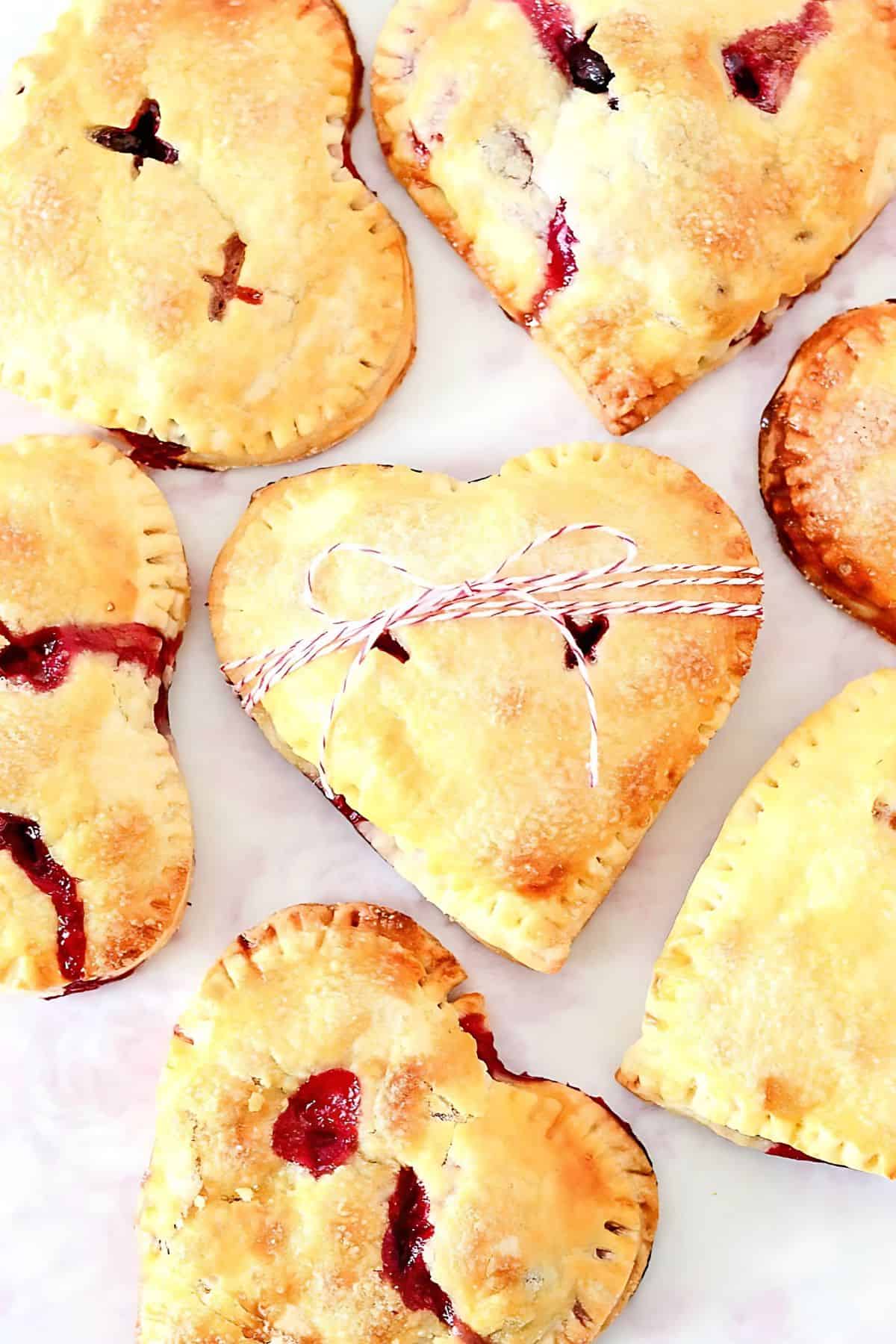 overhead view of heart shaped hand pies