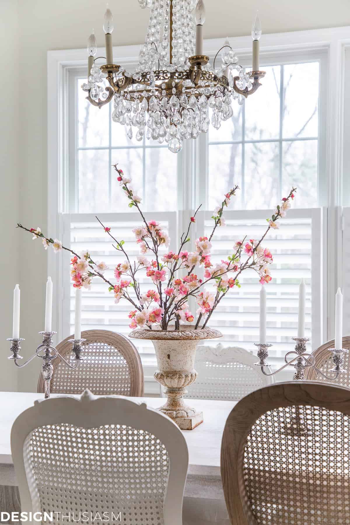 pink floral stems in a centerpiece