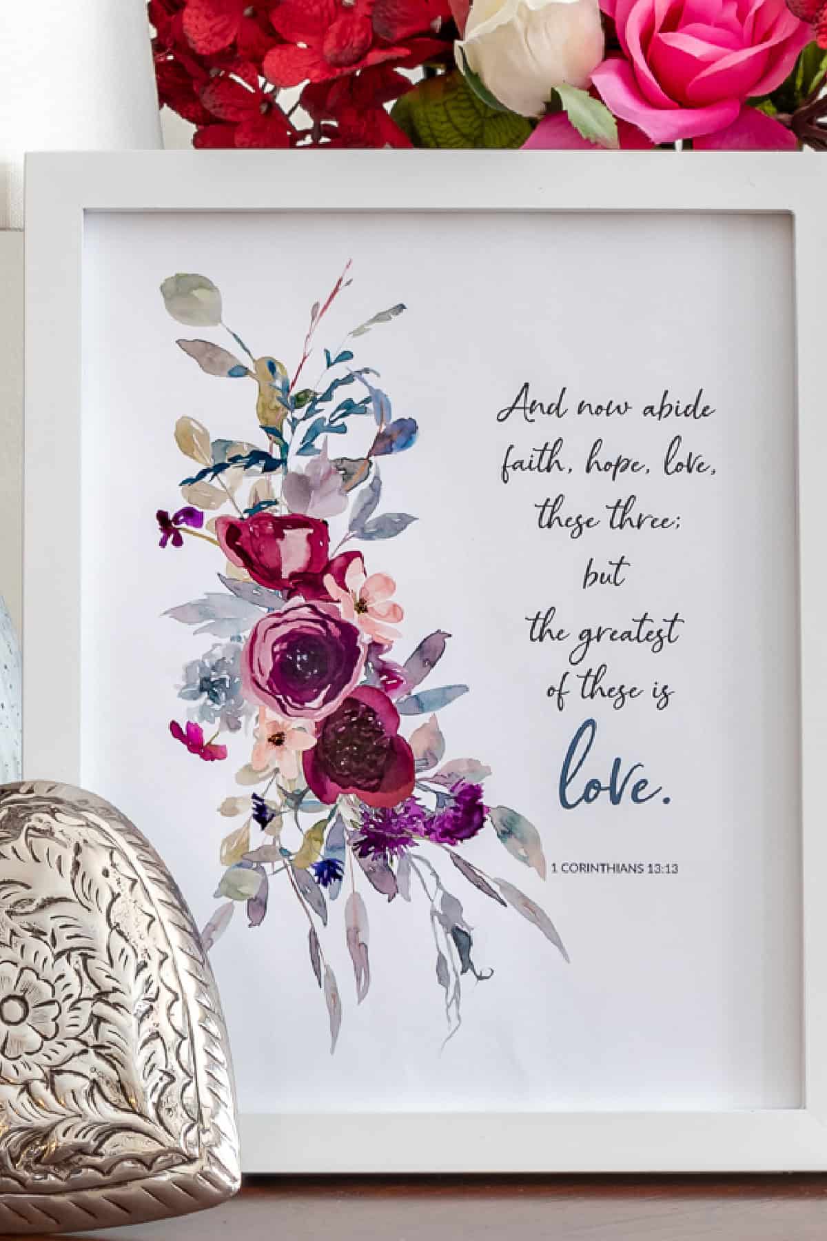 a Valentine's Day printable in a white frame