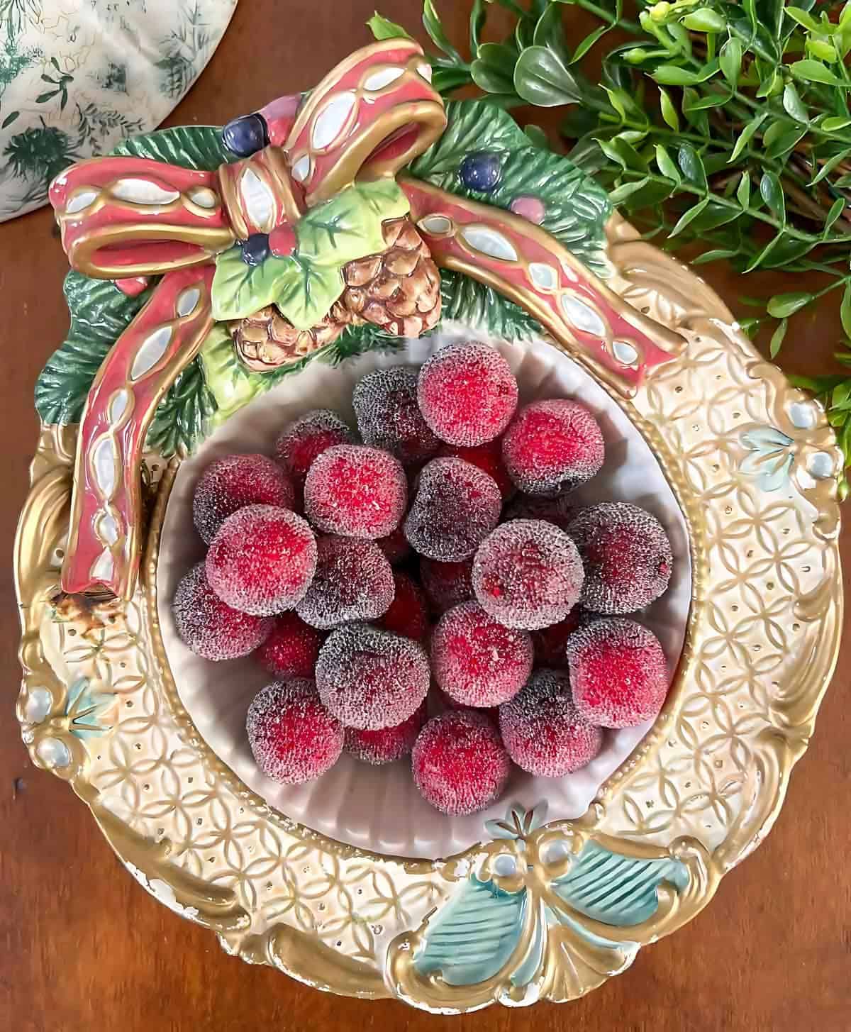 Christmas bowl filled with frosted berries