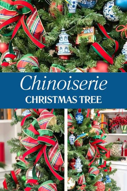 Chinoiserie Christmas tree pin graphic