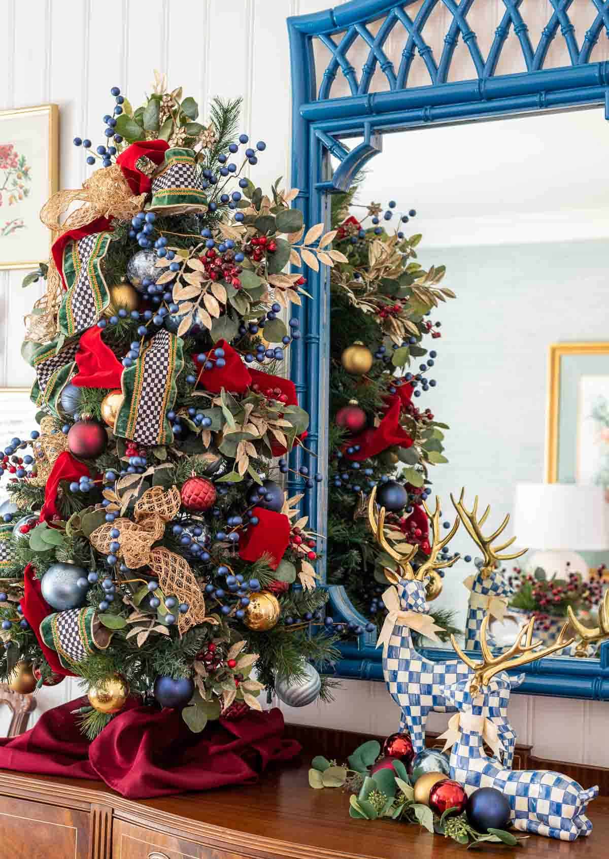 tabletop Christmas tree on a sideboard