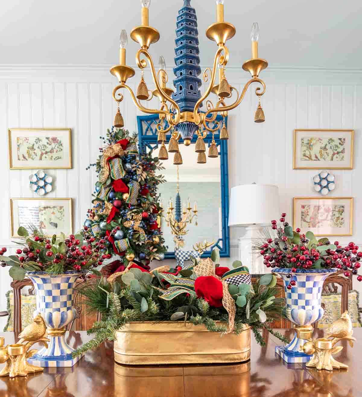 dining room decorated for Christmas