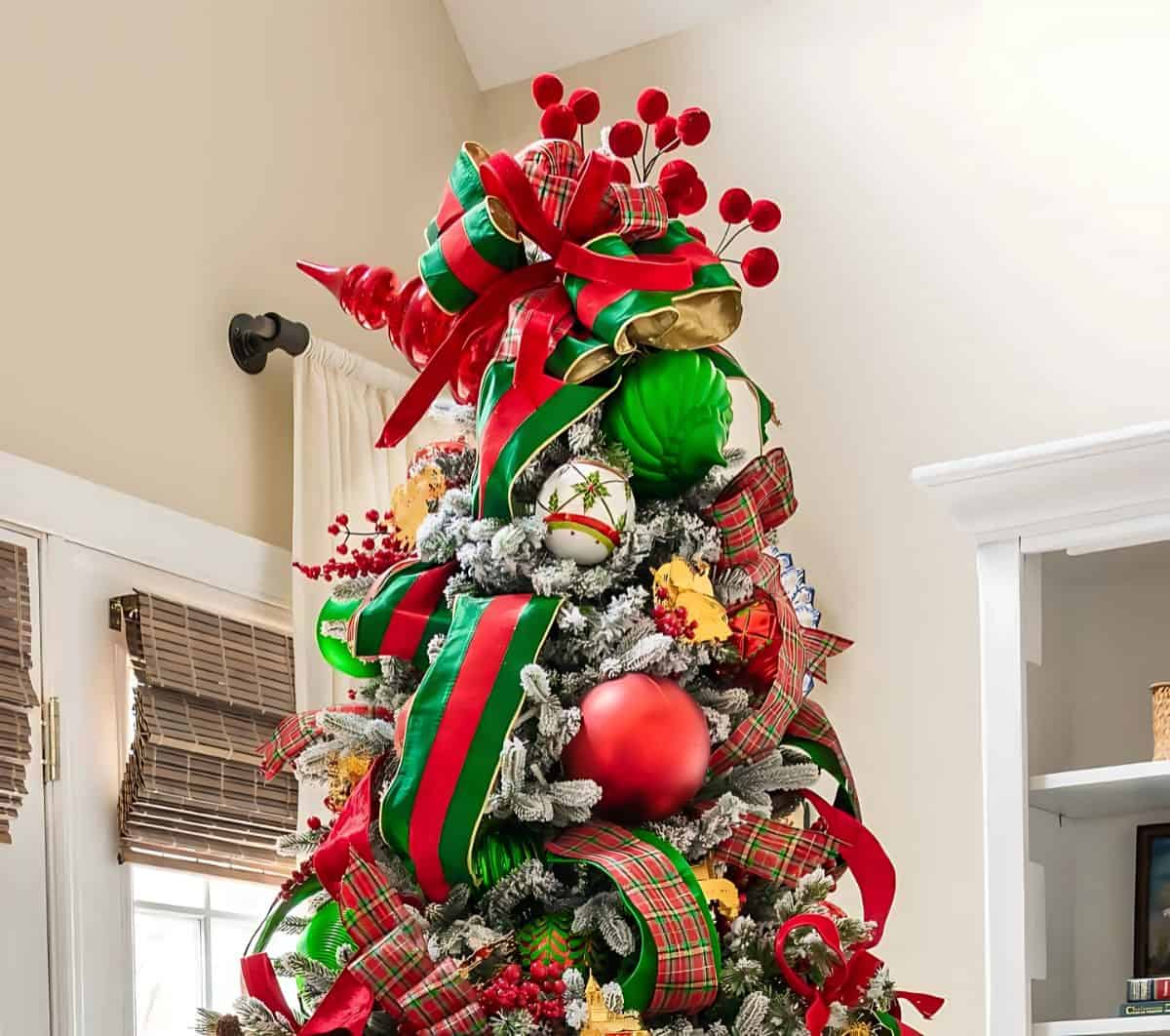 decorated Christmas tree and tree topper