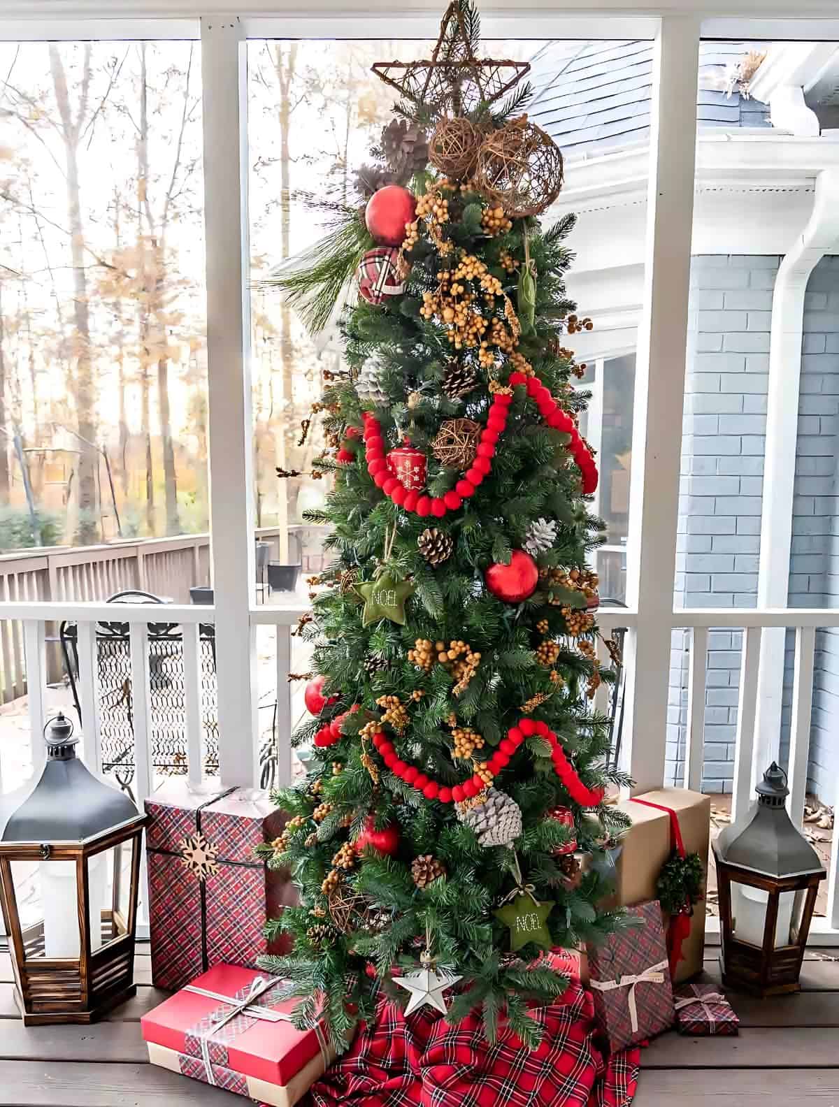 decorated Christmas tree and tree topper