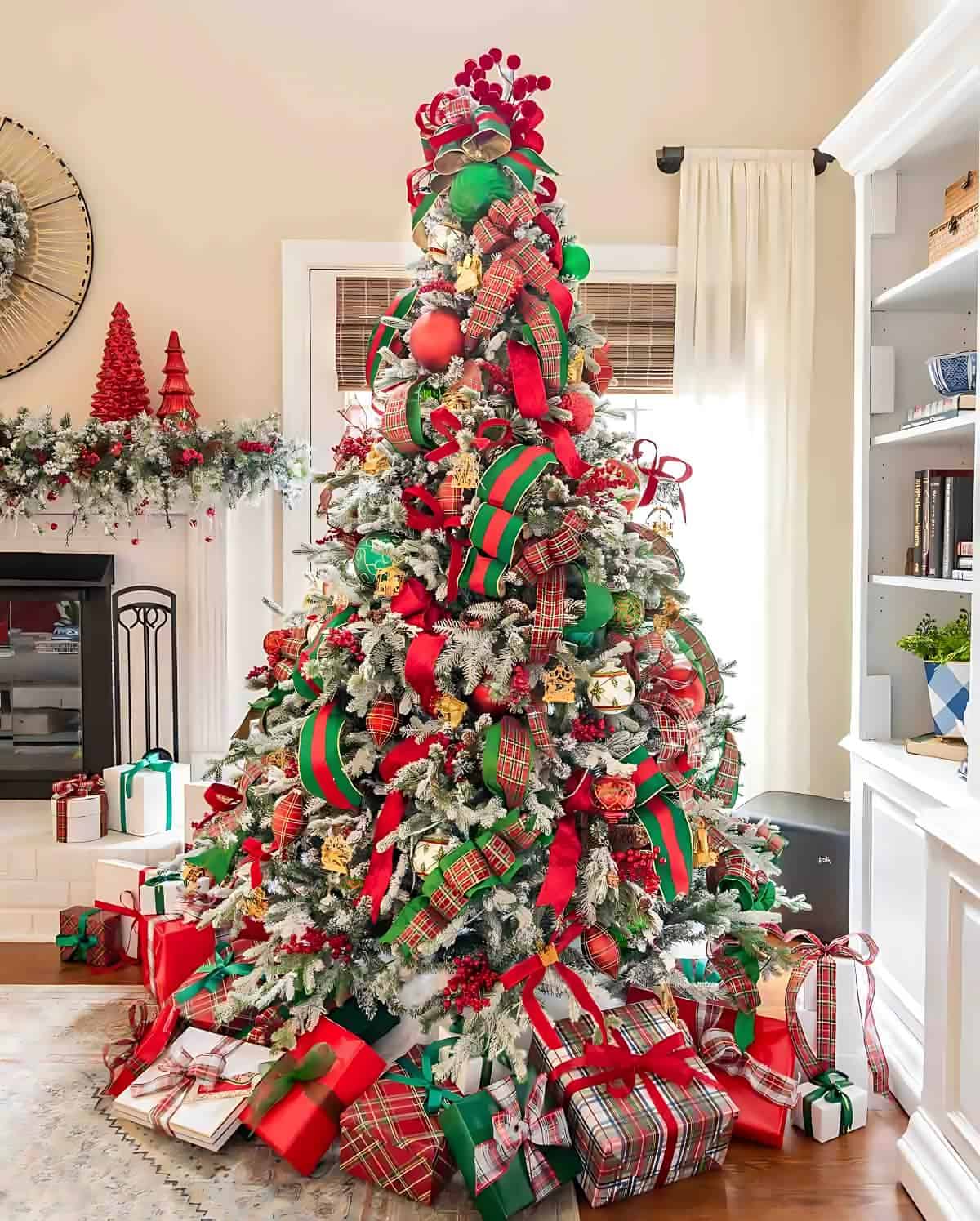 decorated Christmas tree and tree topper