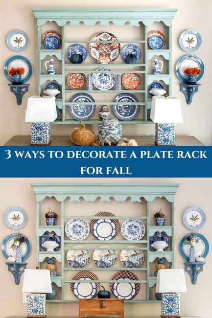 pinterest image for fall plate rack decorating ideas