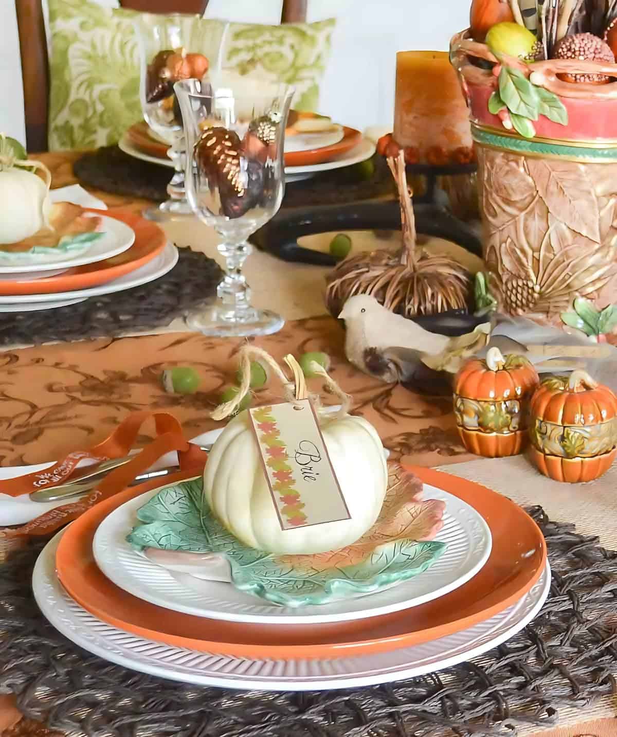 Thanksgiving tablescape with traditional decor and colors