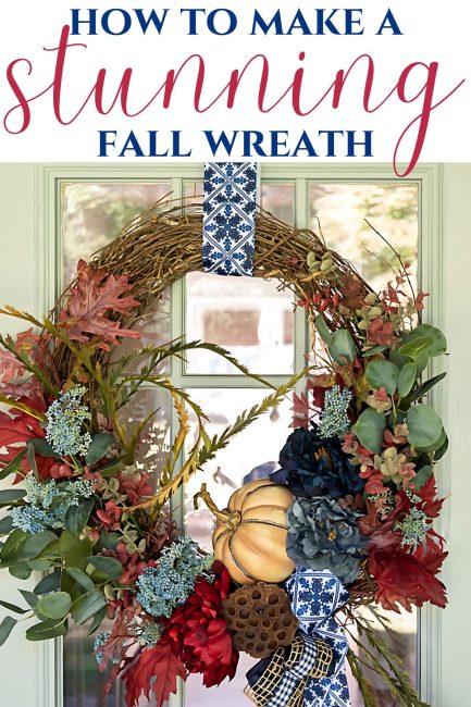 pinterest image for how to make a stunning fall wreath