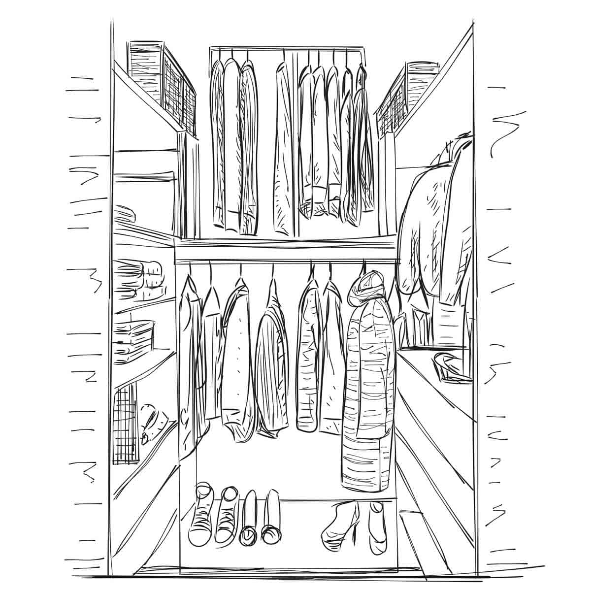 sketch of closet organization plan