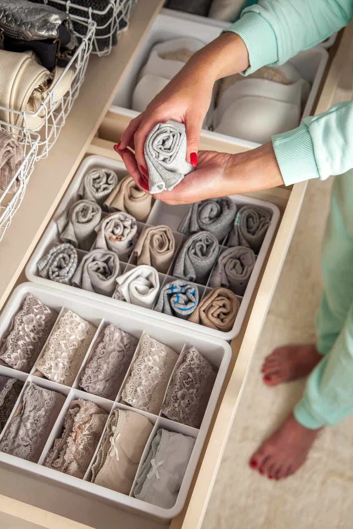 organized sock and underwear drawer